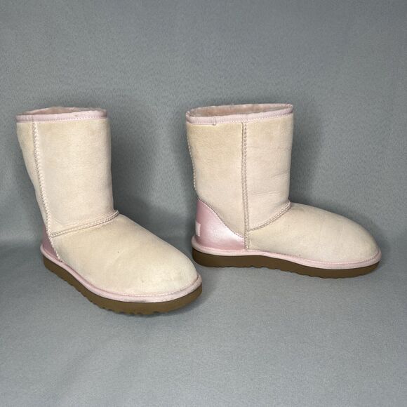 Womens 7 UGG Boots Classic Short Metallic Seashell Pink Suede Wool StoresSoldOut - Picture 12 of 16